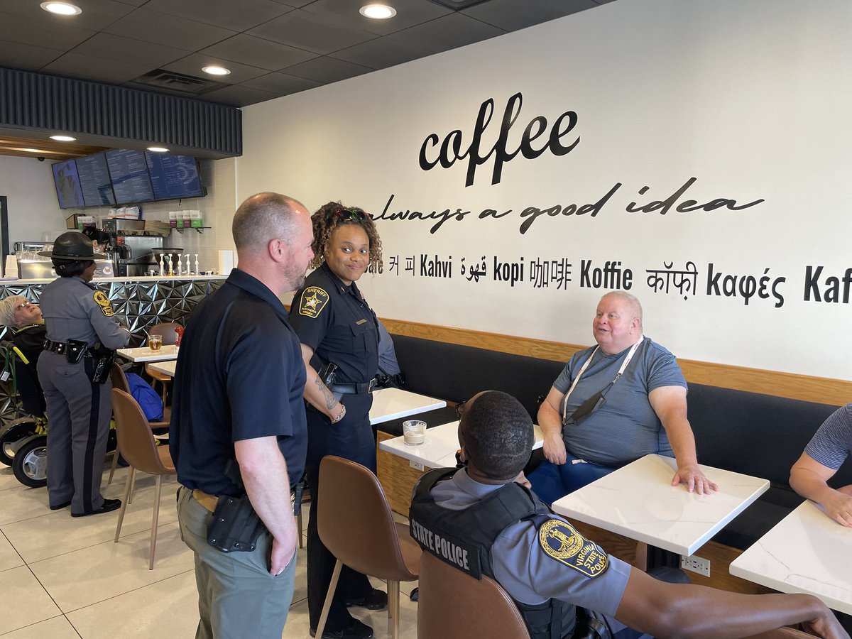 Sheriff Casey and our deputies stopped by @VSPPIO’s Coffee with a Cop this morning at Cortado Cafe! Appreciate seeing so many of our neighbors in the West End!