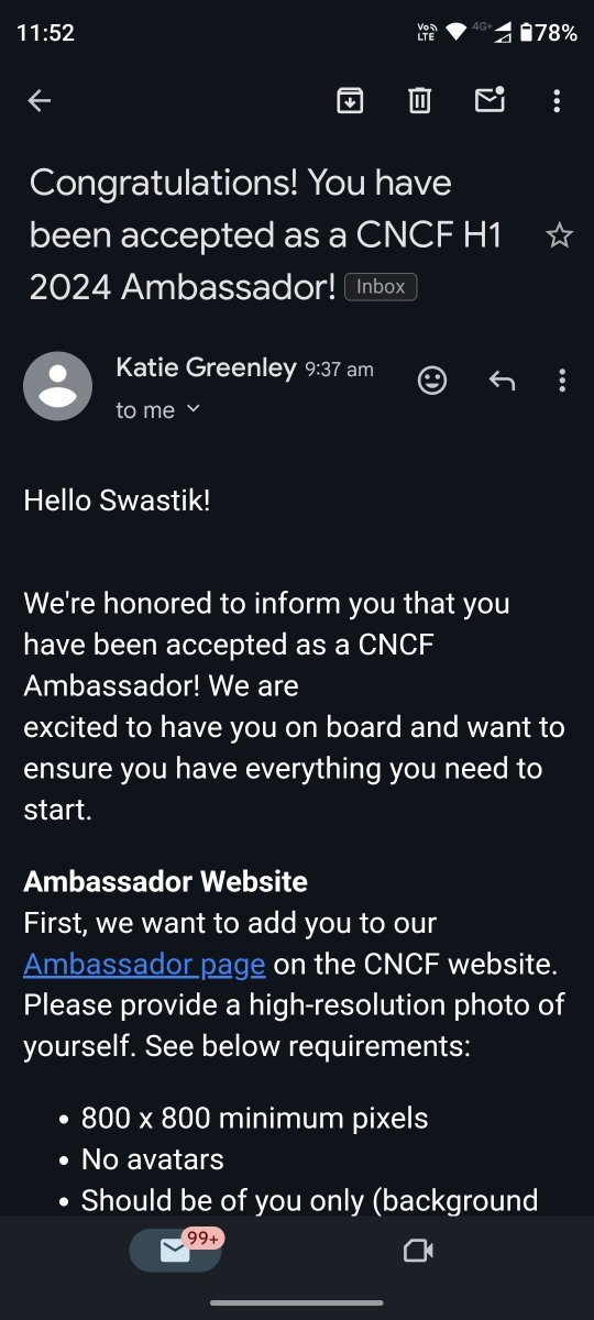 I am glad to inform that I have been selected as a CNCF ambassador for this term