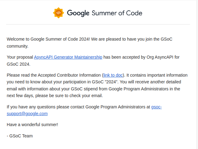 I am happy to share that i will be working with AsyncAPI this summer as part of GSOC Google Summer of Code) :)

It feels right ...