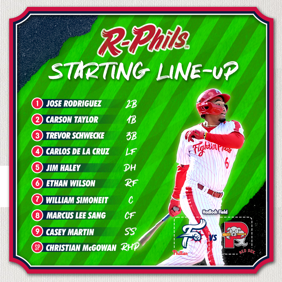 Here's how we line up for game two of the series! 🆚 @PortlandSeaDogs 📍 Hadlock Field (Portland, ME) ⏰ 6:00 PM 📓 bit.ly/FightinsNotes 📺 bit.ly/WatchReading