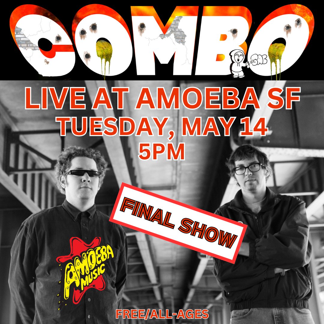 See local synth rock duo COMBO play the Amoeba SF stage for the first & last time on Tuesday, 5/14 at 5pm! Don’t miss the farewell performance by this strange & eccentric band. Their last album, 'Enter the World,' will be available on cassette that day. ℹ️amoeba.com/live-shows/upc…