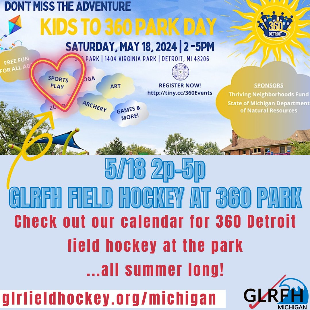 GLRFH will be out at the park for this great summer kickoff event! Come play with us in Detroit! 360detroitinc.org/whats-happenin… @360Detroit @cfsem @RCWJRF #glrfh #glrfh_mi #youthsports #growthegame