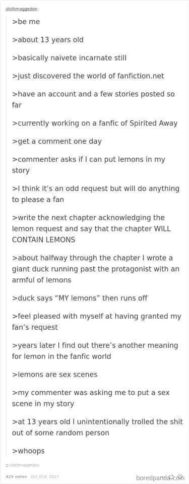 Relatable. 
Does your WIP have 'lemons'?

#writingq #writerq #WritingCommunity #WIP #Writer #writerscommunity #writerslife #funny #amwriting #humor #WritingLife #AuthorsOfTwitter #authorscommunity #authorlife