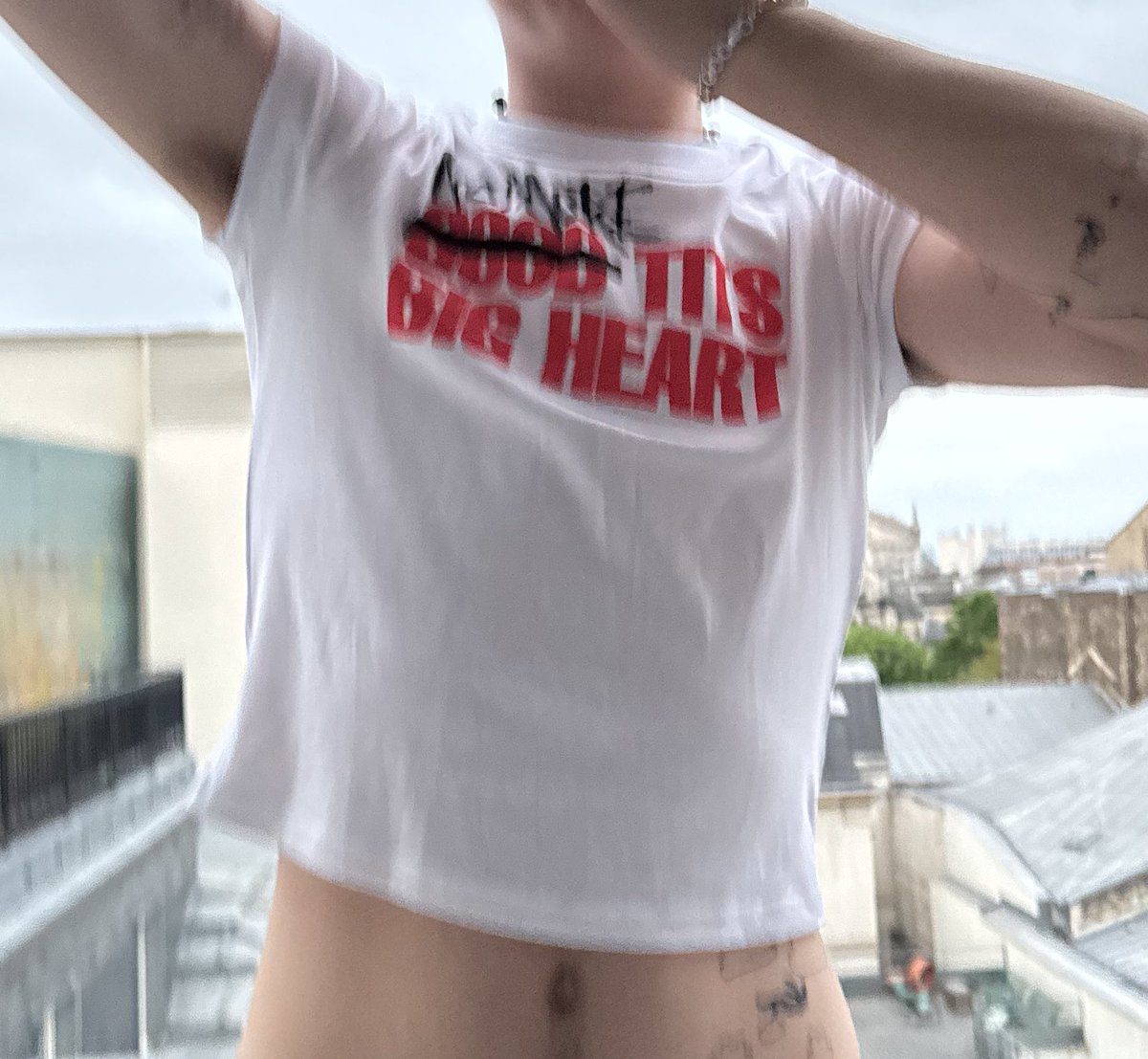i had top surgery 5 days before my reneé rapp show was supposed to be, so i wasn’t able to go. luckily, i have the best friends in the world. they got me this shirt. no more tits, big heart ❤️