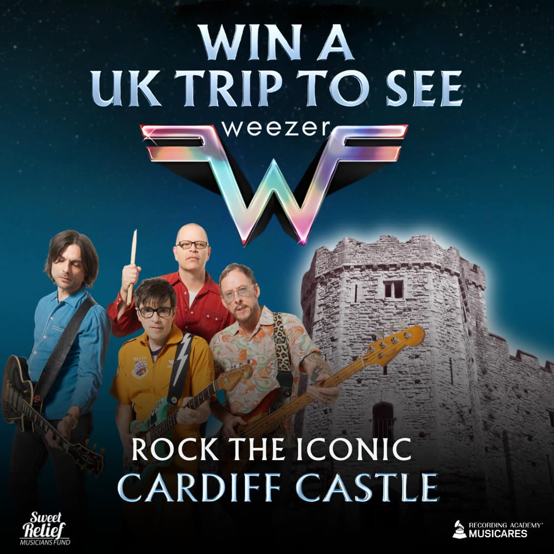 Don't forget to donate to @SweetRelief + @MusiCares for a chance to win a trip for you and a friend to see us this June at Cardiff Castle in Wales 🏴󠁧󠁢󠁷󠁬󠁳󠁿 Get all the details + more --> fandiem.com/weezer @winwithfandiem