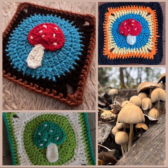 Enchanting Granny Square Toadstool Crochet Pattern 🍄 Transform this sweet little mushroom designs into scarves, blankets, or ideal embellishments for bags and sweaters 😊 Easily created with step-by-step instructions #MHHSBD #CraftBizParty #handmadehour #makershour