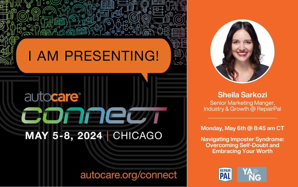 Join Sheila Sarkozi, Senior Marketing Manager- Industry and Growth at RepairPal, as she takes the stage at Auto Care Connect in Chicago for the YANG Five For Five: Lightning-Style Talks 🏙️🚗

#AutoCareConnect #ProfessionalGrowth #ImposterSyndrome #RepairPal #YANG #WomeninAutoCare