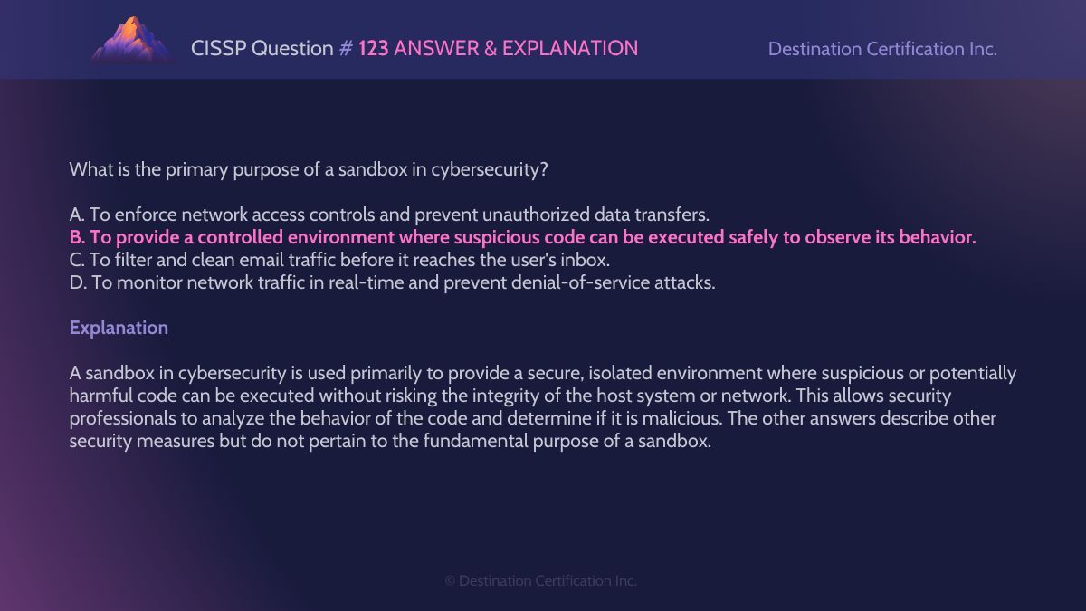 #CISSP Question #123 Answer and Explanation

Here is the answer and an analysis of how to reach the correct answer. If you want to see more content like this, do let us know!

#WeeklyCISSPChallenge #QuestionOfTheWeek #CyberSecurity #CISSPpractice #practicequestions #ISC2