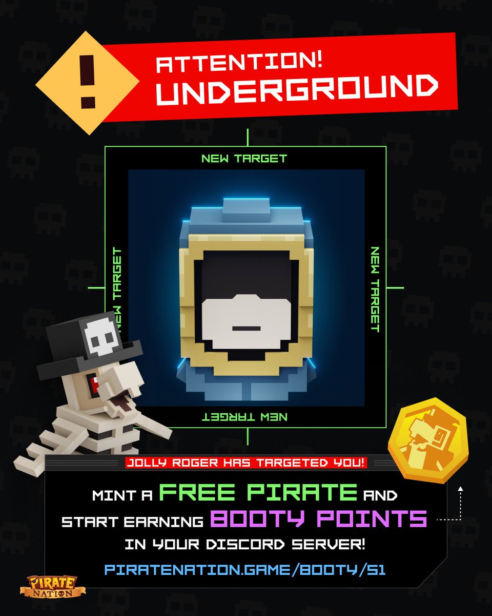 Welcome @underground to the Jolly Roger 🏴‍☠️ For the next 48 hours, anyone holding an Underground Pass can mint a free Pirate, join the game, and start earning BOOTY Points. The Underground community is now invited to BOOTY social Piracy!