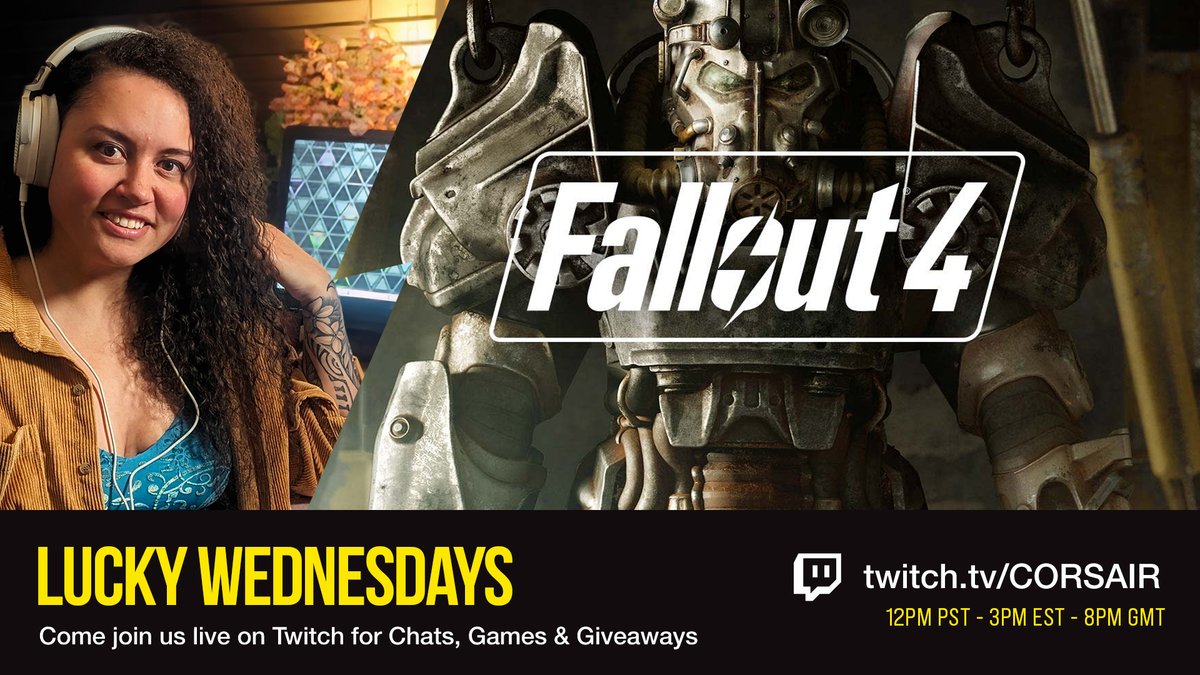 Lucky Wednesdays are feeling a bit S.P.E.C.I.A.L. today @Chanzlyn has been itching to get back into the @Fallout 4 wastelands but that might just be from the radiation 🫠 Tune in for some chaos, Fallout chats, and a sweet giveaway 🎧 /CORSAIR