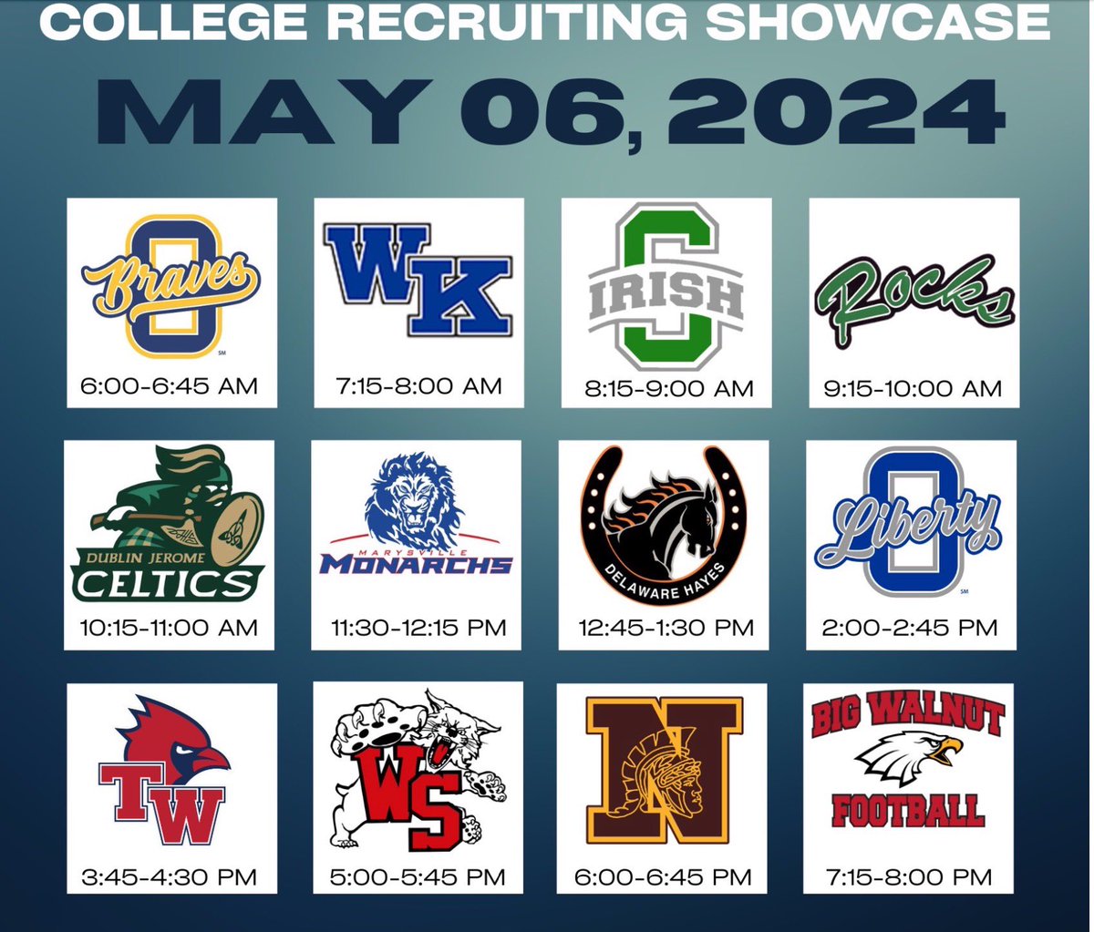Important announcement!!! Our venue for the college recruiting showcase is being changed. We will now be at the Big Walnut Middle School. The address is “555 South Old 3C Road”. The time and date will remain the same. Please message me if you have any questions.