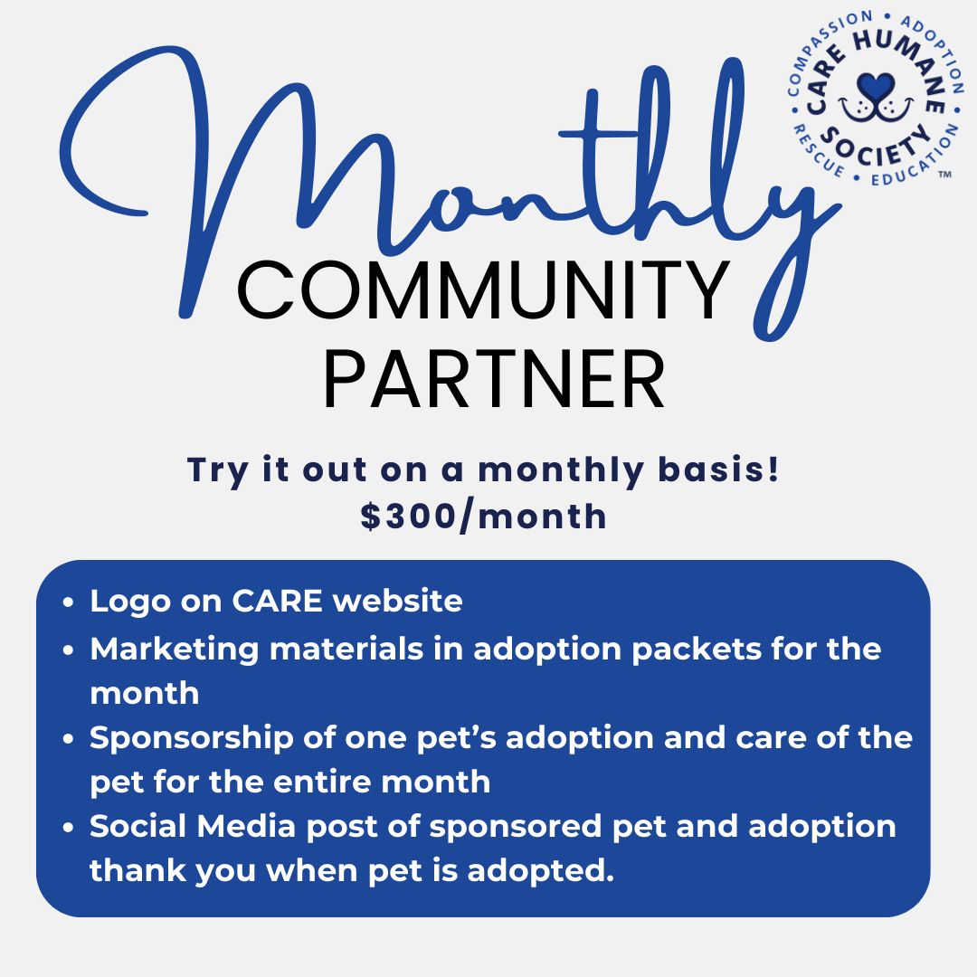 Would your company like to join us as we unite to reinforce community connections and create a positive influence together? Discover how you can become involved in this thrilling initiative. For just $300 per month, you can sponsor the care of one shelter pet for the entire month