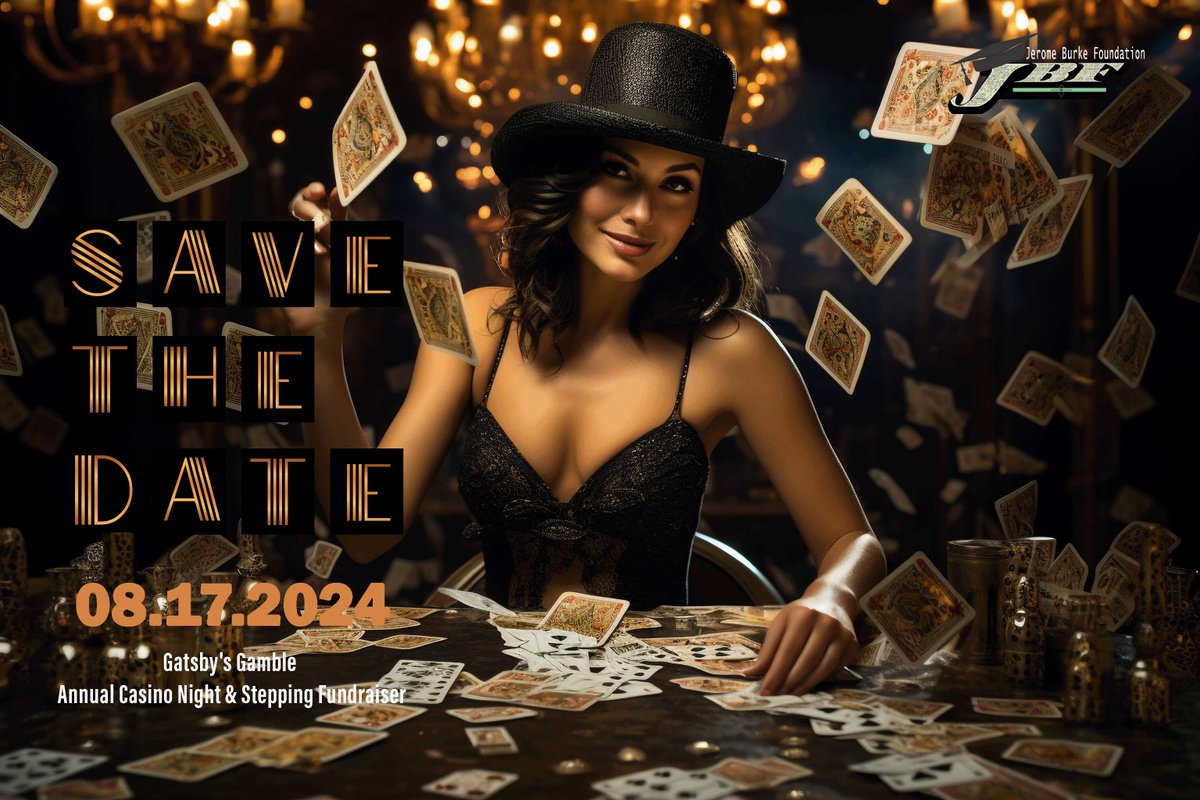 Transport yourself to the Roaring Twenties at Gatsby's Gamble on August 17, 2024. Get ready for an enchanting night filled with live music, dancing, and charitable giving. #JazzAge #JBF