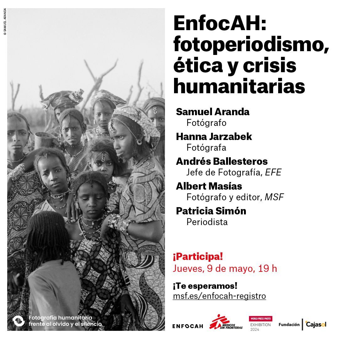 La Fundación Cajasol albergará un debate crucial sobre la función del fotoperiodismo en crisis humanitarias graves, con @MSF_Espana y la participación de @Samuel_Aranda_, Andrés Ballesteros, @patriciasimon, @HannaJarzabek y Albert @amasias3 📝 buff.ly/42bEcF4