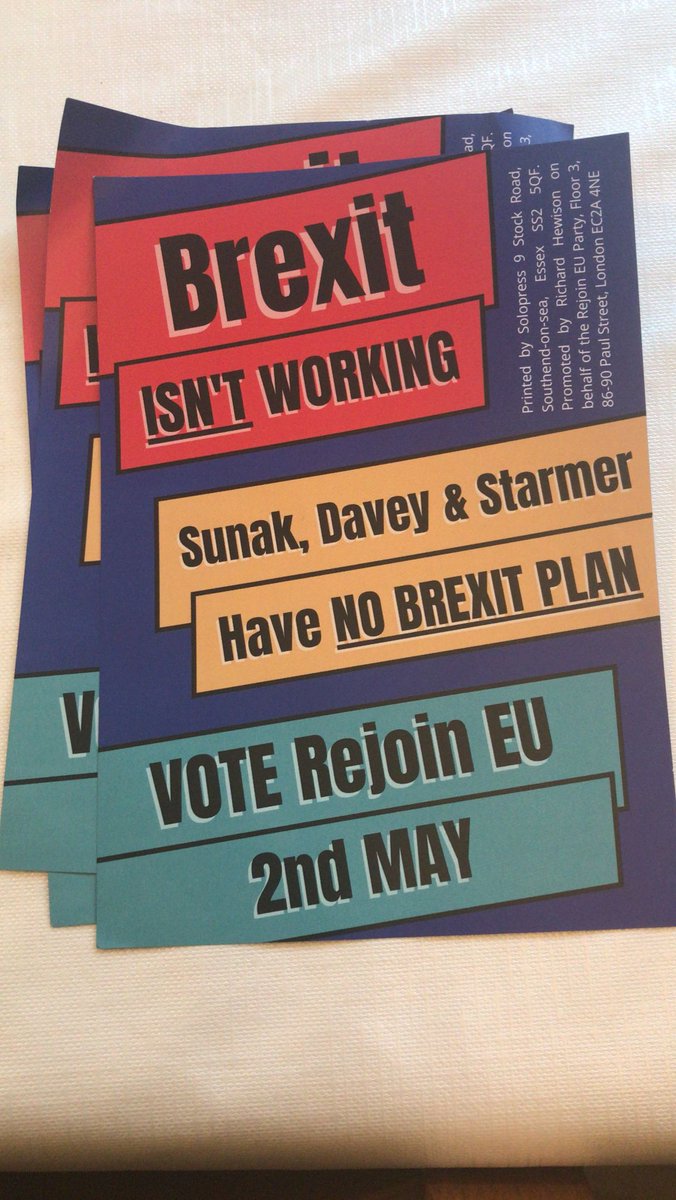 The leafleting & campaigning's done, the response from London folk has been great - now we just need your vote tomorrow! Vote @RejoinP on the orange list ballot in the London Assembly elections to tell Sunak, Starmer & co that Brexit's broke & we need to #RejoinEU. Happy voting!