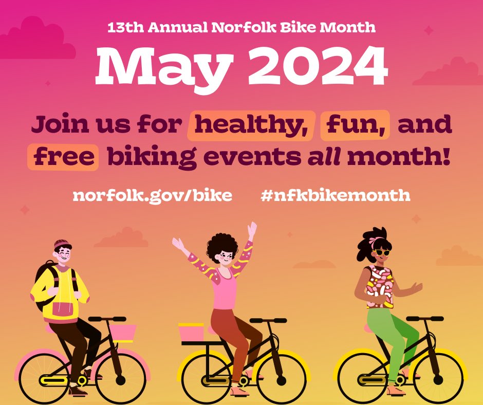Get in gear for the 13th Annual Norfolk Bike Month! 🧜🚲💙 Try out a new bike trail or round up your friends and family to discover why Norfolk just keeps getting better for bikes! #NFKBikeMonth Find events and resources at norfolk.gov/bike and enjoy the ride!