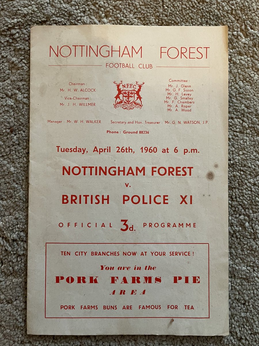 The match programme from a #NFFC exhibition game against the British Police in April 1960. A young Forest team demolished their opponents 8-0 at the City Ground.