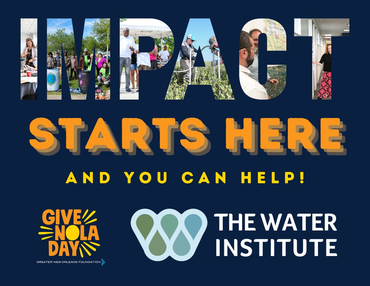 Challenges of street flooding, saltwater in the Mississippi River and home insurance affordability are both unique to New Orleans, and shared with communities along the Gulf. 

Join us in working on addressing these issues givenola.org/TheWaterInstit… 

#GiveNOLADay @GNOFoundation