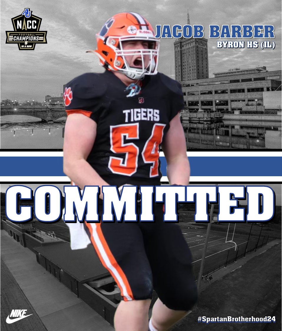 Spartan Fans, we are excited to welcome
@JacobBarber54 from Byron HS to the Aurora Football Family. #WeAreOneAU #SpartanBrotherhood24