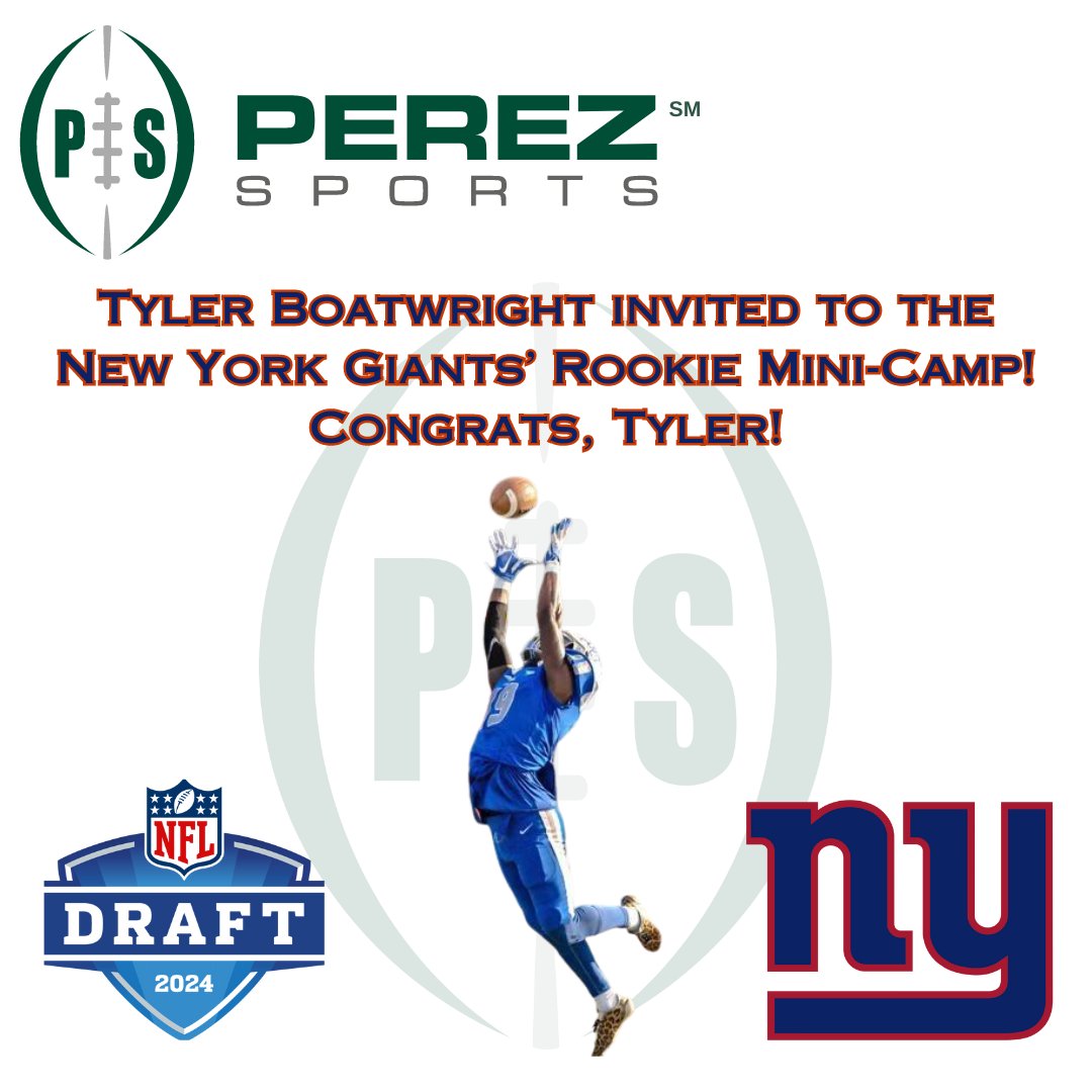 Perez Sports Associates, LLC. (@perezsports) on Twitter photo Congrats to our client, Tyler Boatwright, on his invite to the New York Giants' Rookie Mini-Camp! <a href="/tboatda1/">Tyler Boatwright</a> <a href="/PerezSportsJP/">John Perez</a> <a href="/ccsu_fb/">CCSU Football</a> Congrats to our client, Tyler Boatwright, on his invite to the New York Giants' Rookie Mini-Camp! <a href="/tboatda1/">Tyler Boatwright</a> <a href="/PerezSportsJP/">John Perez</a> <a href="/ccsu_fb/">CCSU Football</a>