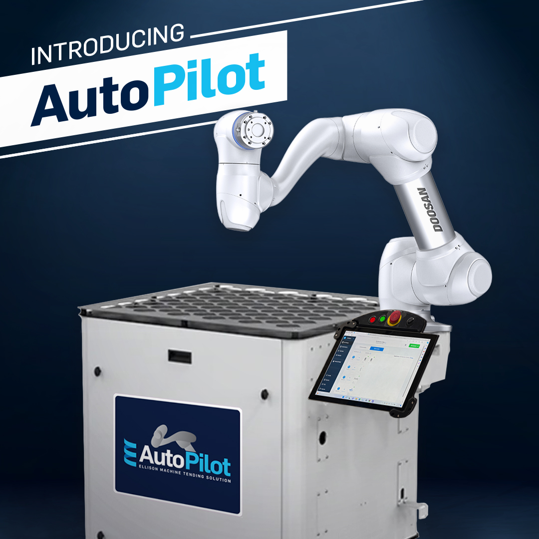 EllisonTech's tweet image. Get ready to experience unmatched efficiency. AutoPilot, Ellison’s innovative machine tending solution, sets your production on cruise control. Unveiled at Automate 2024 in @DoosanRobotics’ Booth #850, May 6th - 9th! See you there! #EllisonTech #AutoPilot #automate