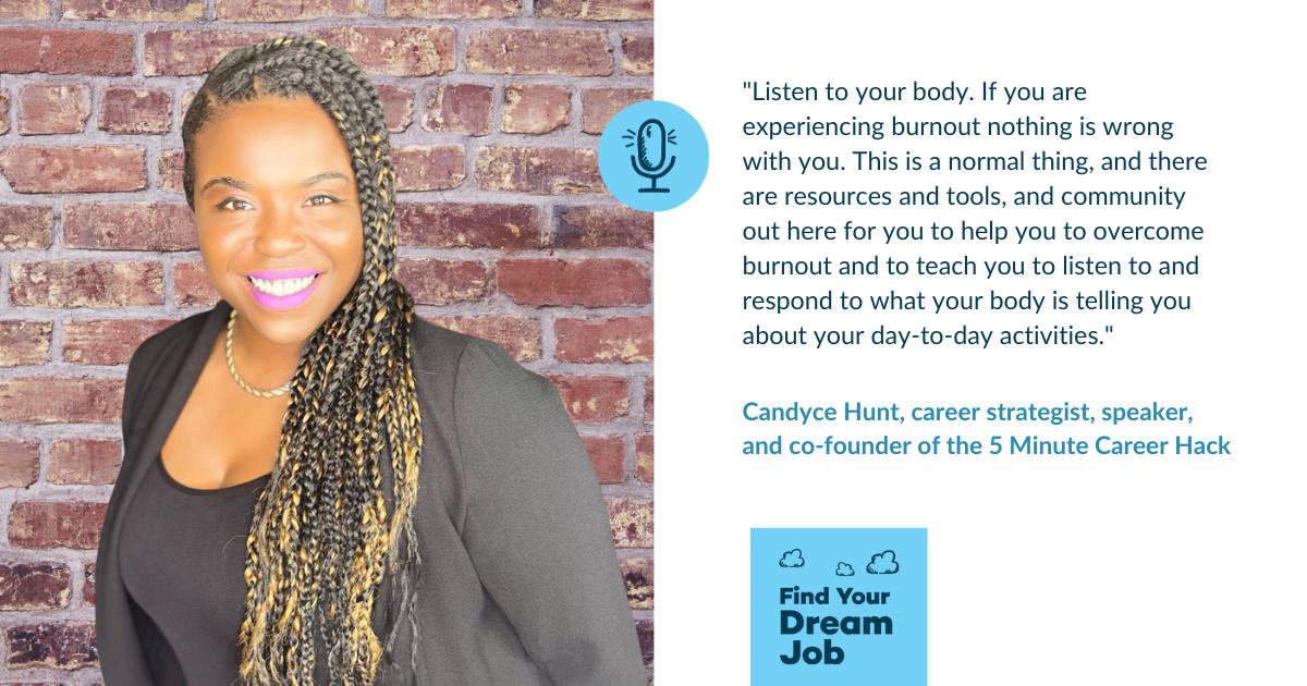 Feeling burnt out at work? You're not alone. On this week's episode of the 'Find Your Dream Job' #CareerPodcast, guest expert Candyce Hunt of @5mincareerhack shares her three-step strategy for recognizing and overcoming career burnout. 🎧ow.ly/fIon50RtYVl