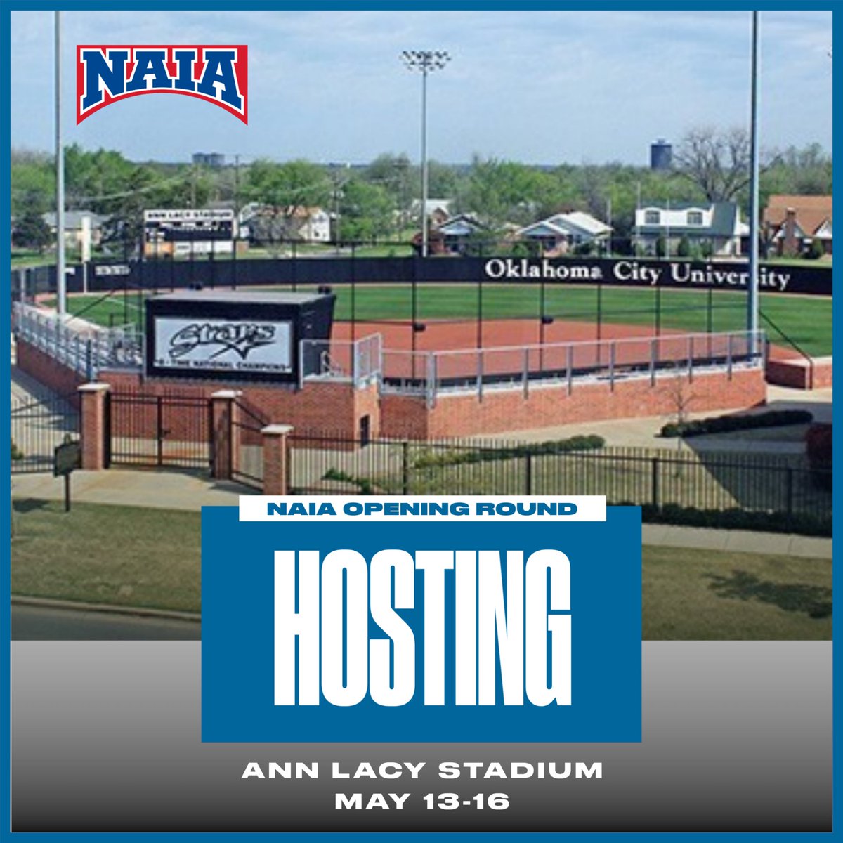 SB: WE ARE HOSTING! 

Ann Lacy Stadium has been selected as a host site for the NAIA Opening Round May 13-16! 

Read More --> shorturl.at/quvO9

#thisisOCU