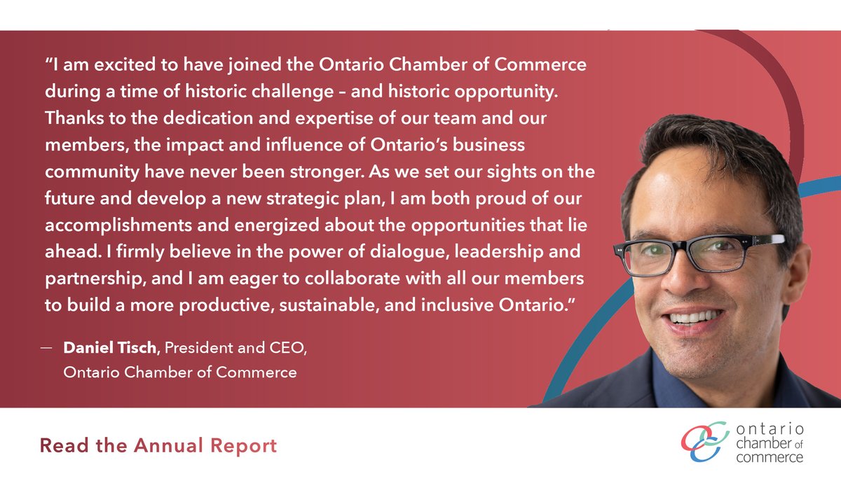 Reflecting on the past year, @OntarioCofC is proud to have cemented our position as a leading force in shaping the economic landscape of the province. Learn about our work and continued advocacy in our Annual Report: bit.ly/3Uf92Kw