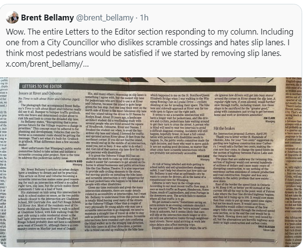 We've seen proof the elitist bike lobby doesn't care if emergency services like hospitals, fire trucks and ambulances aren't consulted about the dangers of their ideas for city streets.
Today we see they don't care about the dangers to visually impaired people either. 
#wpgpoli