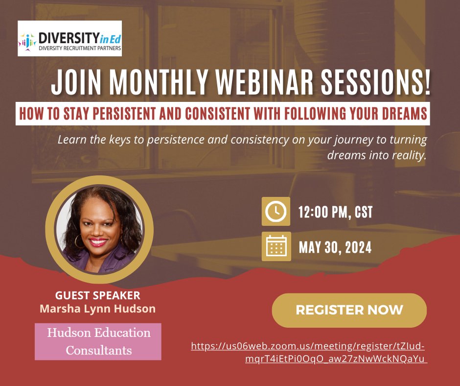 🍎 Calling all teachers! Join us for a lunchtime webinar on 'How to Stay Persistent and Consistent with Following Your Dreams.' lunchtime learning webinar session on May 30, 12pm CST. Register here: us06web.zoom.us/meeting/regist…