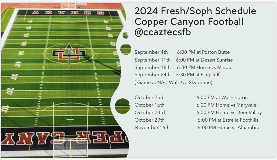 Get ready to cheer on your fellow classmates as they take to the gridiron in the 2024 Football schedule, featuring Freshman and Sophomore players in thrilling matches! @RecruitCopper