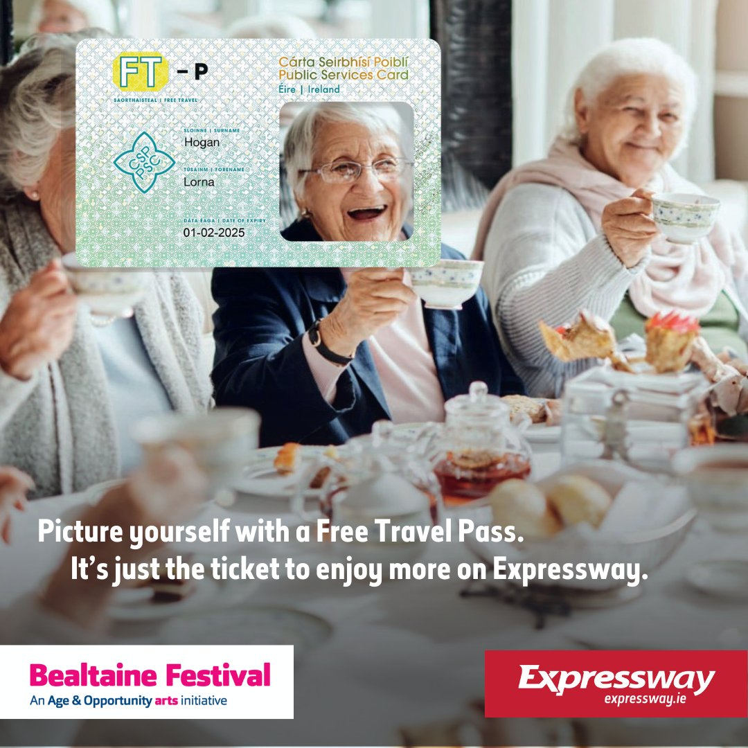Explore the enchantment of the Bealtaine Festival with Expressway. Use your free pass or book advance seats online for only €2 per trip for priority boarding. Reserve now at bit.ly/3y82k1y #TravelwithExpressway #Freetravelpass