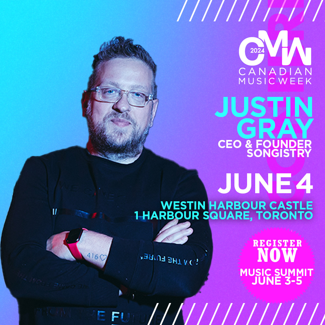 We are thrilled to announce speakers for the 2024 Canadian Music Week Conference!

Justin Gray - CEO & Founder, Songistry

Purchase your CMW pass now to not miss out on this years conference! bit.ly/4cZwpAE 🎟
#CMW2024 #musicindustry #musicbiz #toronto