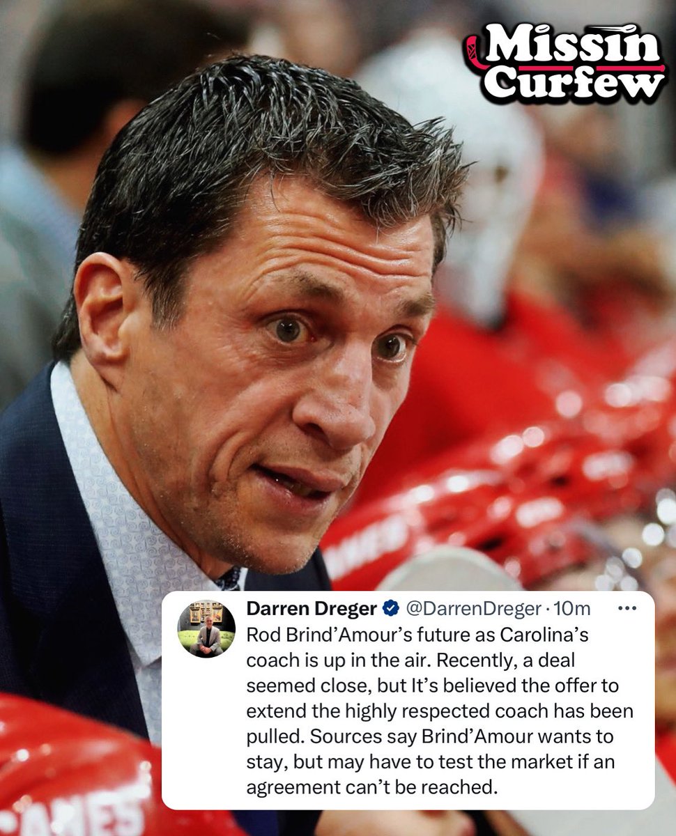 Report out of #Carolina Via @DarrenDreger An offer to #CauseChaos s Head Coach Rod Brind’Amour was close but has since been pulled The #Hurricanes better do whatever they can to keep Rod the Bod behind the bench