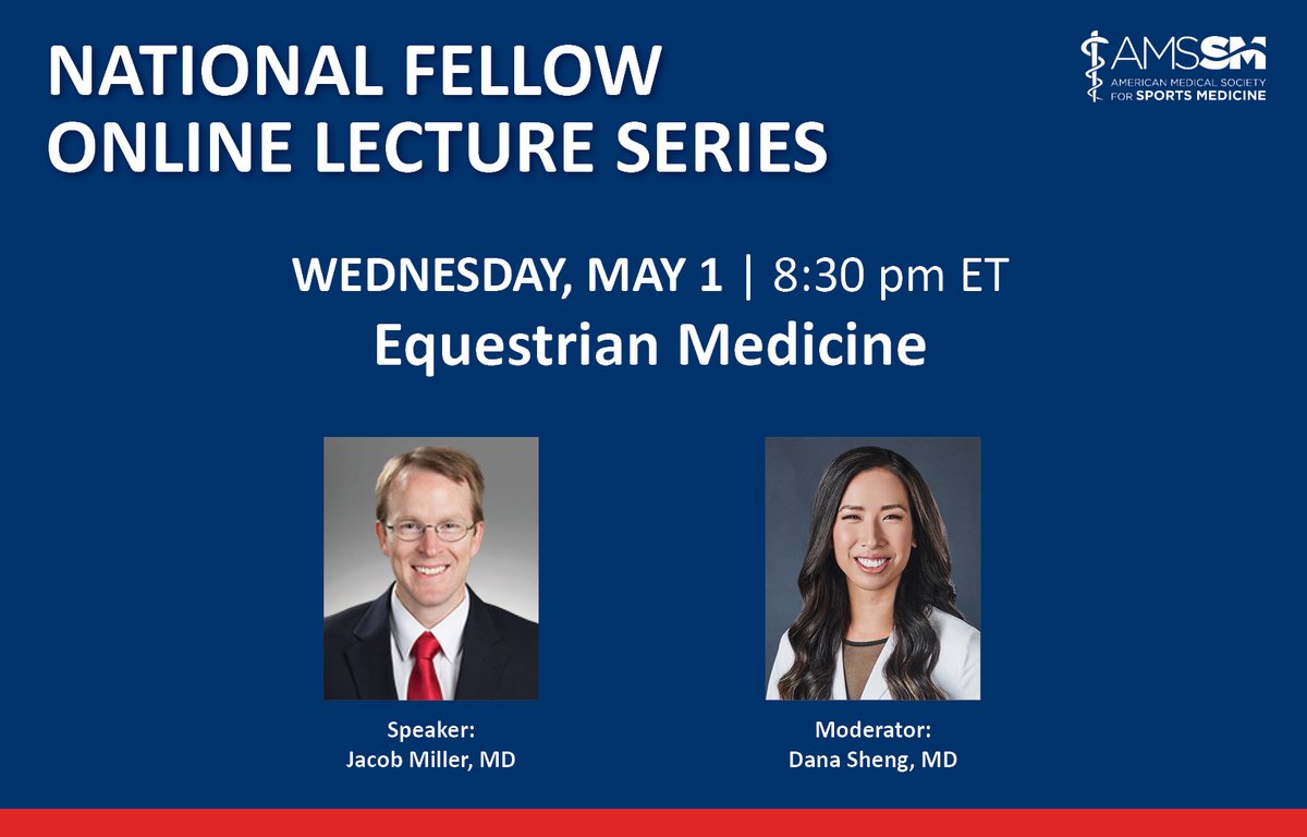 👀 Watch Dr. Jacob Miller give a #FellowsLectureSeries presentation later today on Equestrian Medicine, beginning at 8:30 pm ET. 🐎 🔗 Find the link to join here: bit.ly/AMSSMEvents