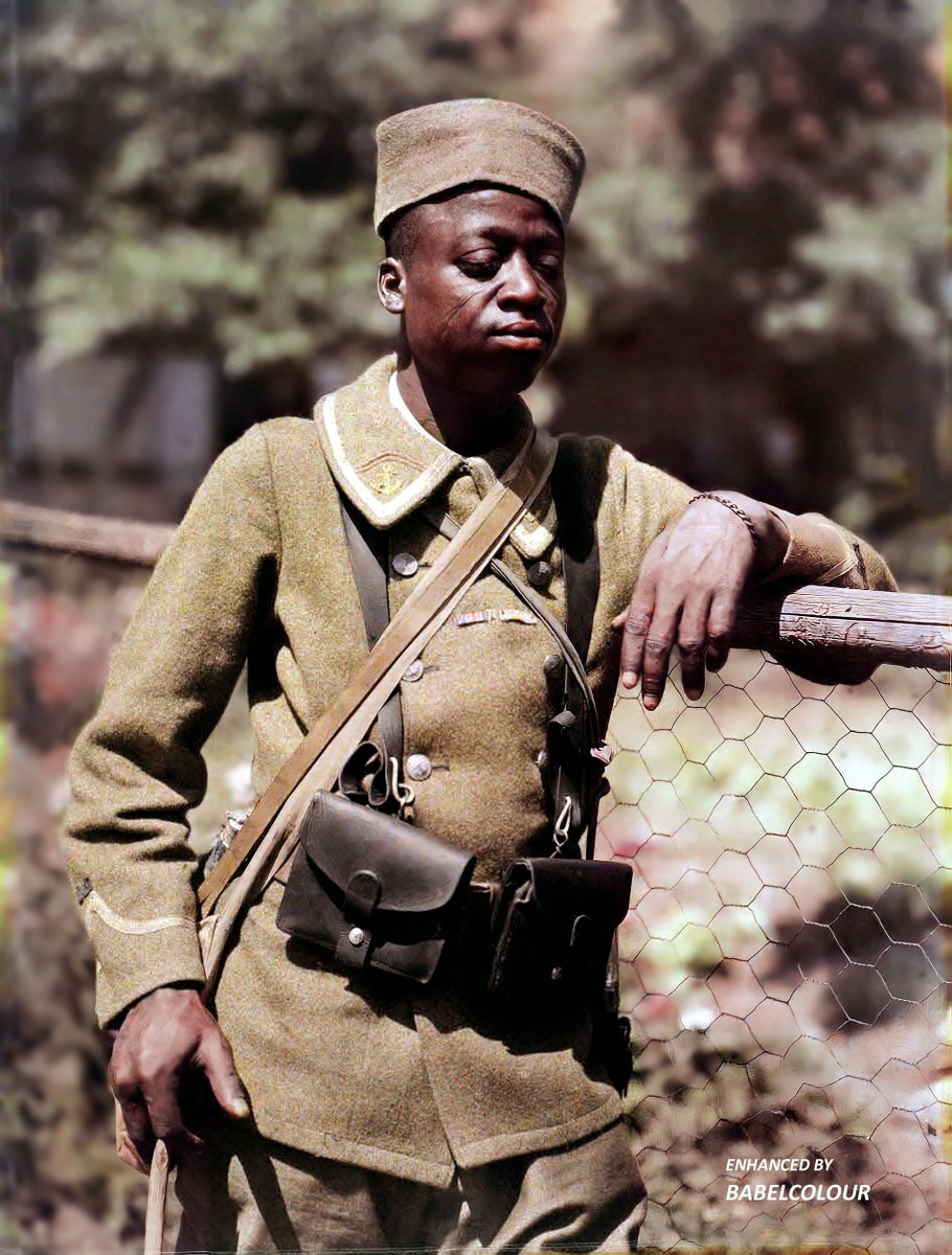I've enhanced this autochrome of a young Senegalese Infantryman named Dia Bagou. During the Great War he served in the French Colonial Forces & was photographed here in colour by Paul Castelnau, on Sunday 10th June 1917, during his time at Haut-Rhin on the French/German border.