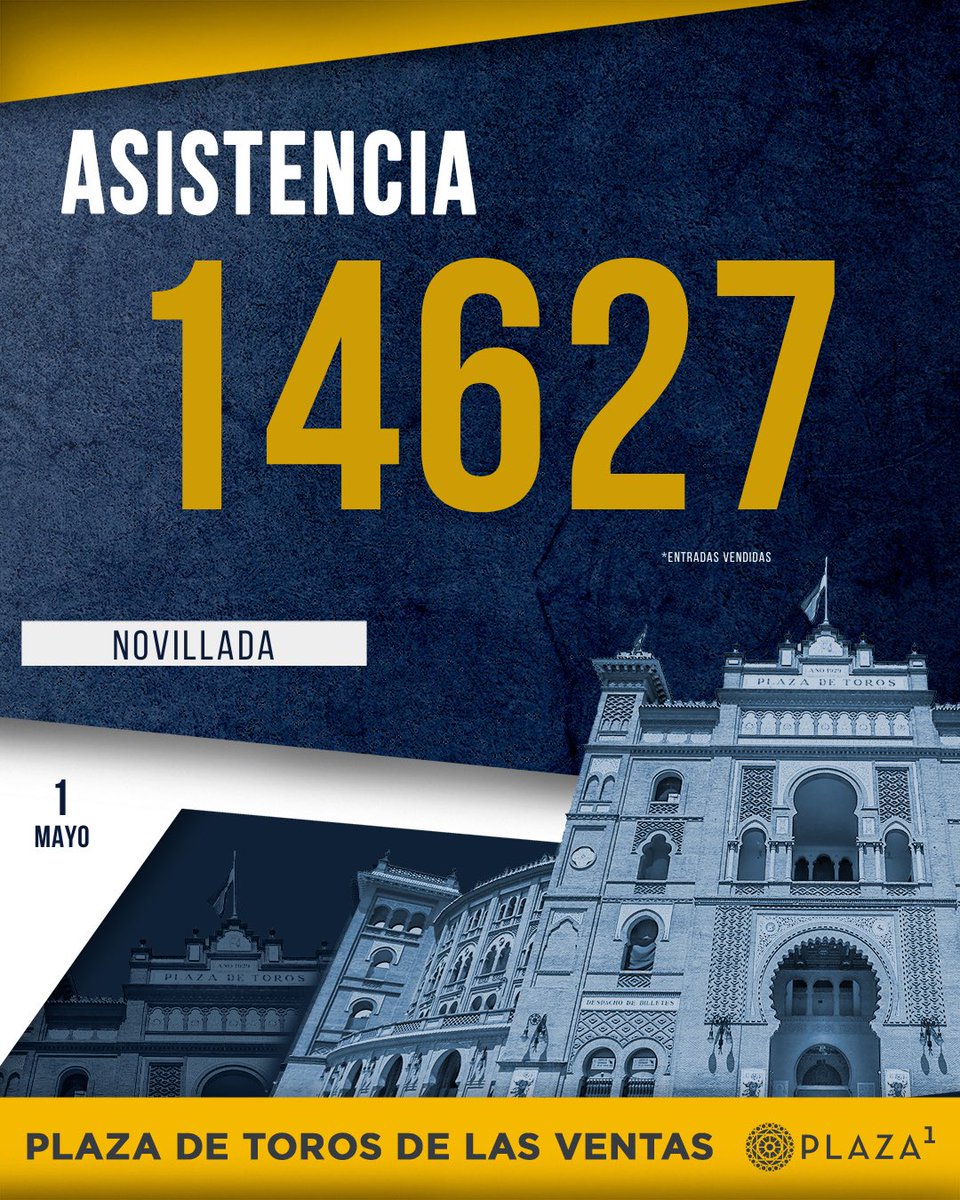 [📊 𝗔𝗦𝗜𝗦𝗧𝗘𝗡𝗖𝗜𝗔] 14627 espectadores se dan cita hoy en #LasVentas. Novillada picada que abre la Feria de la Comunidad.