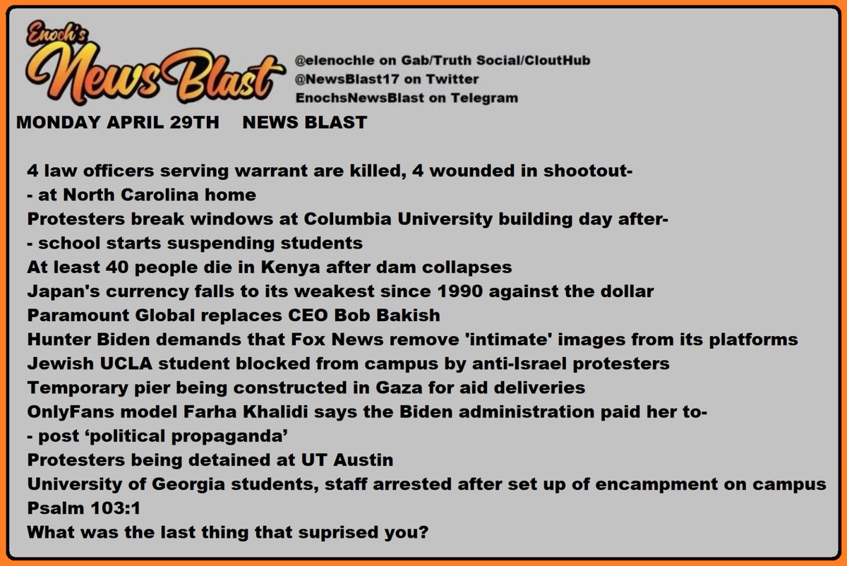 News Blast for the day of Monday April 29th
More news. Less narrative.
#NewsBlast