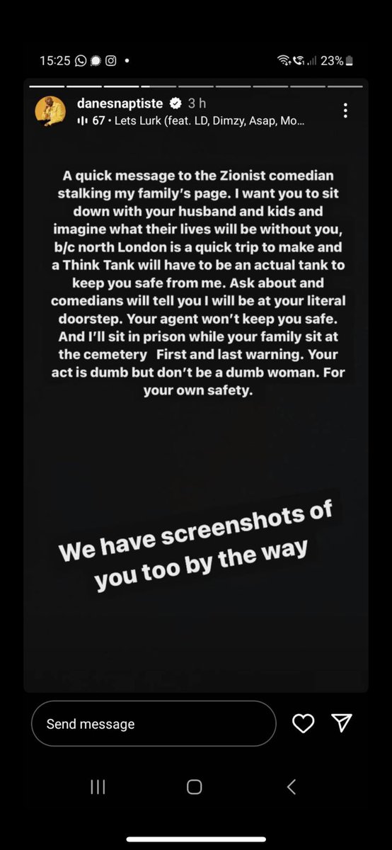 Earlier today Dane Baptiste posted a public death threat to a female, Jewish comedian and I am convinced he’d have received more backlash from the comedy world if he came out as a Tory.