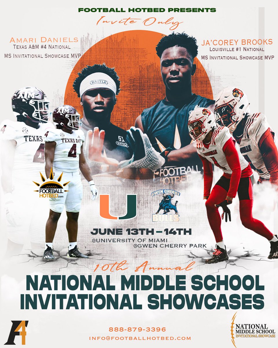 Excited to be at Gwen Cherry Park for Day two of our National Middle School Invitational Showcase on June 14th. @Futur4QB #hotbedworld @TheQBEngineer @Brandon_Odoi @CanesFootball