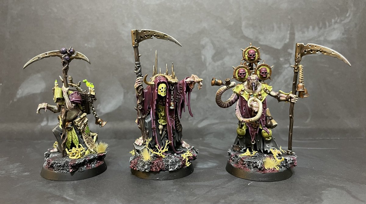 No one knows the true names of this ancient Rot Coven, for they themselves have forgotten them. They are known simply as The Sage, The Mystic and The Chamberlain, and they claim to have the ear of Grandfather Nurgle himself. #WarhammerCommunity