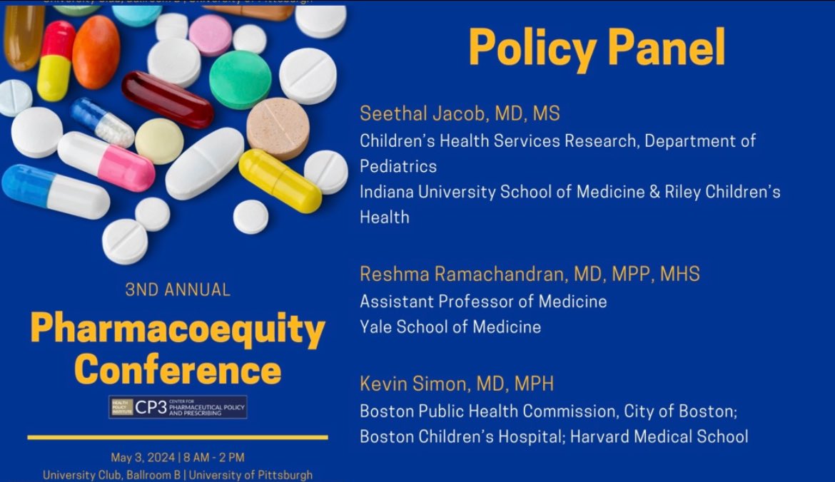 With 2 days left, we’re getting closer to breaking records for our 3rd Annual Pharmacoequity Conference! 😅

I’m biased as the moderator but our Policy Panel on sickle cell 💊, FDA regs, & mental health is gonna  be ☄️.

Register here! health.pitt.edu/news/pitt-host…

#Pharmacoequity2024