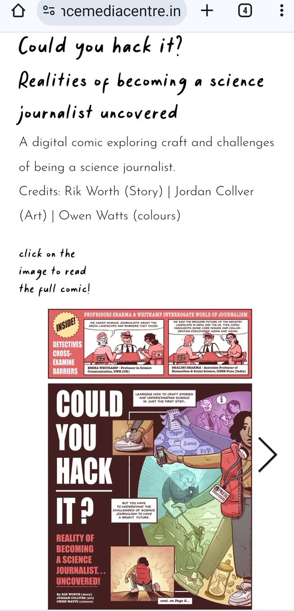 We are delighted to share our digital comic on science journalism. Created by @JordanCollver, @RikWorth & @owenwattsdraws Link: sciencemediacentre.in/exploring-sc-r… Based on the @BritishCouncil funded project with @SciCommsUWE, @SpringerNature, @SciJournIndia, @absw