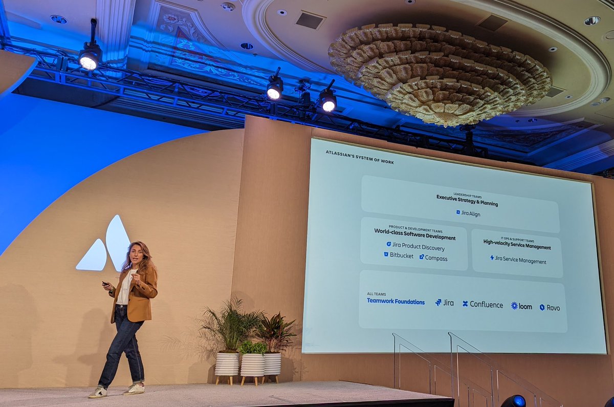 The System of Work: @zeynepinanoglu taking people through @Atlassian's Teamwork foundations approach and how the portfolio of products support that vision. #AtlassianTeam24