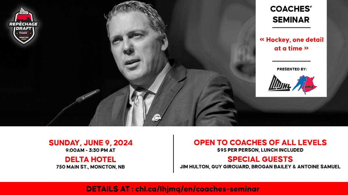 Calling all coaches! We will be hosting another seminar following this year's QMJHL Entry Draft and all are welcome! 🗣️ For more details or to register: ⤵️ chl.ca/lhjmq/en/coach…