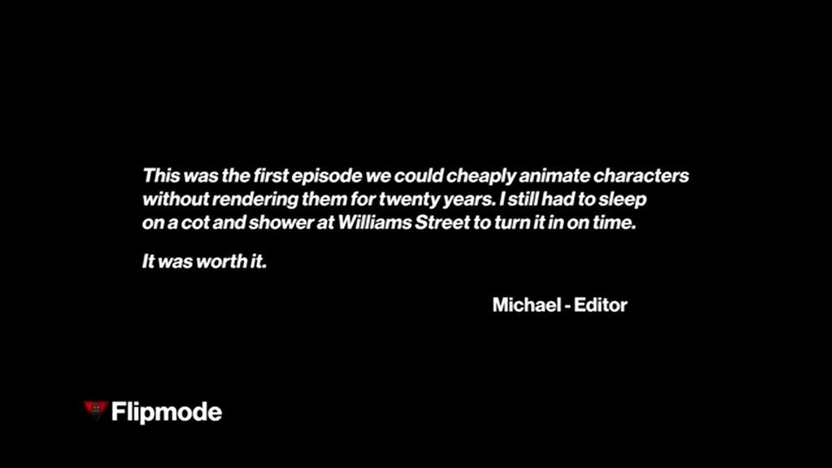 So for the April Fools of 2014, Adult Swim had staff notes for specific episodes as bumpers.

Here is one for Flipmode