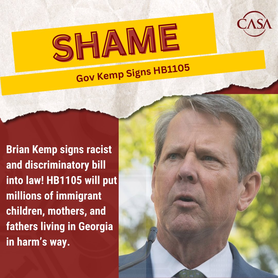 @GovKemp @govkemp decision to sign HB 1105 is disappointing. This bill undermines the values of diversity& acceptance, threatening the livelihoods of countless immigrant families in Georgia. Let's unite for immigrant rights and urge our leaders for better. #NoToHB1105 #ImmigrantRights