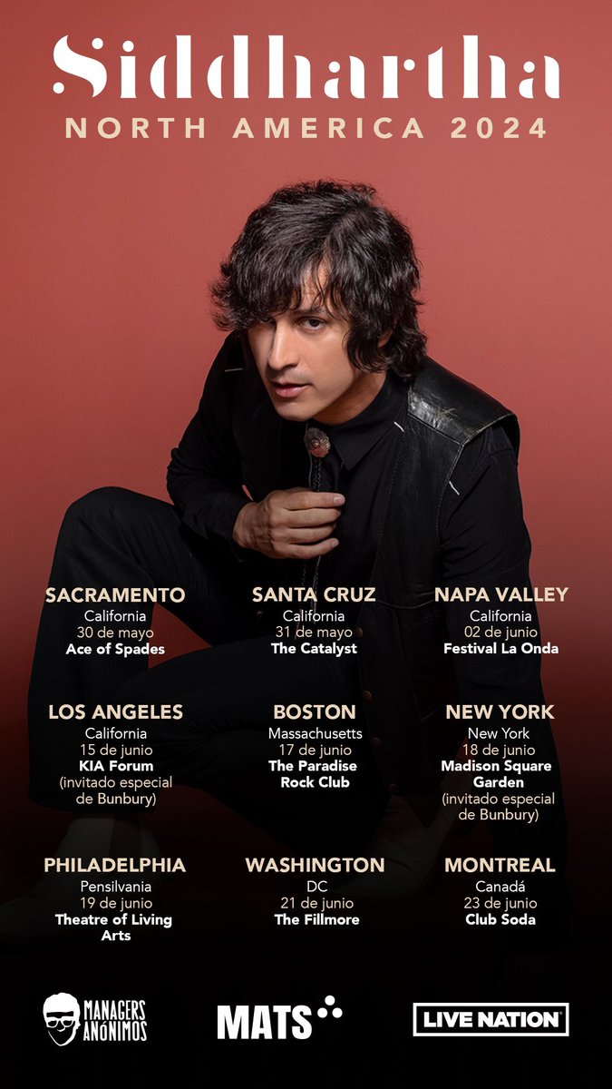 Amigos en Estados Unidos 🇺🇸 y Canadá 🇨🇦 Estamos muy emocionados ya que pronto los visitaremos por varias ciudades, algunas de ellas por primera ocasión, cuenta regresiva! 
Entradas aquí: 

siddhartha.tix.to/NorthAmerica20…