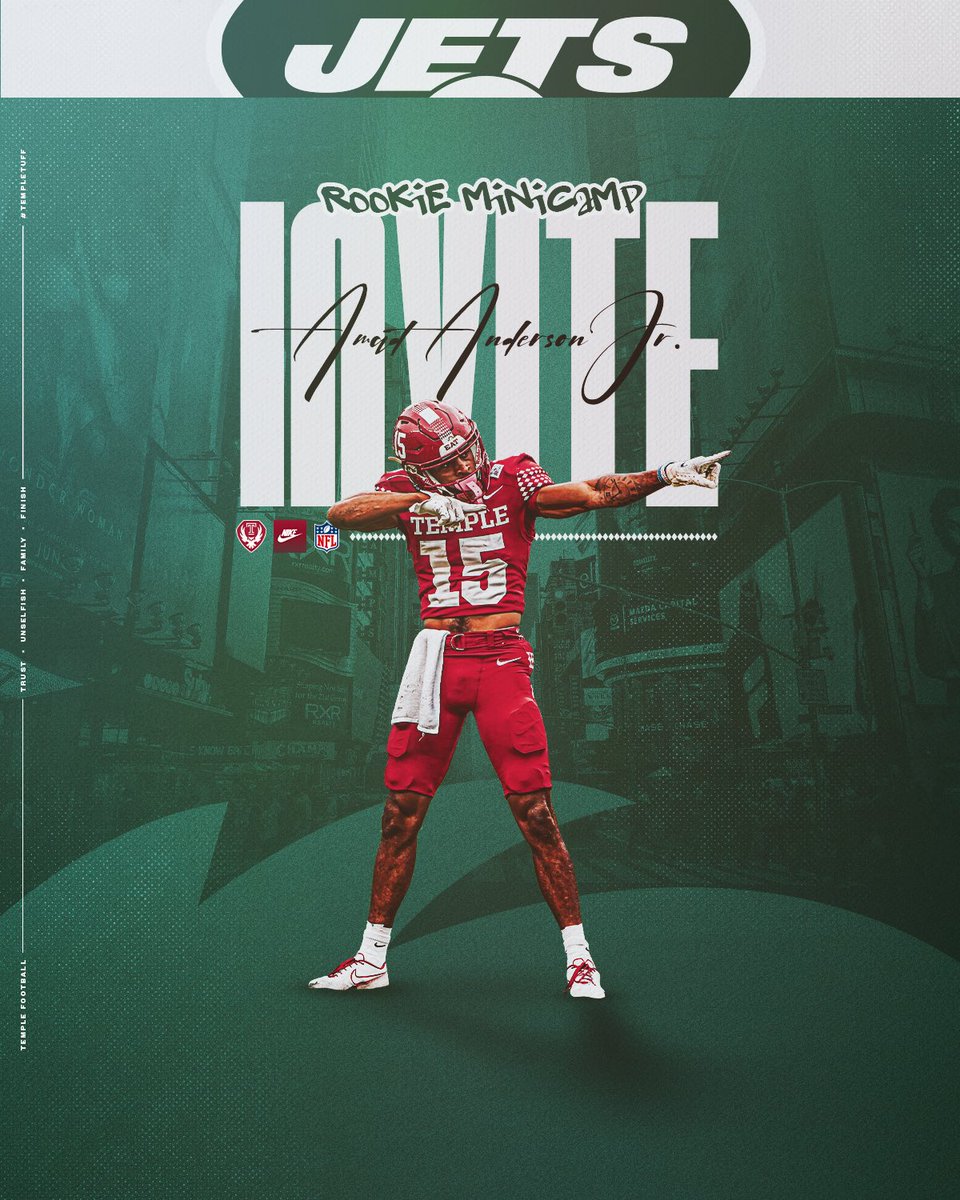Temple Football (@temple_fb) on Twitter photo Invite alert 🚨
<a href="/AmadAnderson/">Amad Anderson Jr.</a> was invited to attend Rookie Mini Camp with the <a href="/nyjets/">New York Jets</a> 👏💪
#TempleTUFF Invite alert 🚨
<a href="/AmadAnderson/">Amad Anderson Jr.</a> was invited to attend Rookie Mini Camp with the <a href="/nyjets/">New York Jets</a> 👏💪
#TempleTUFF