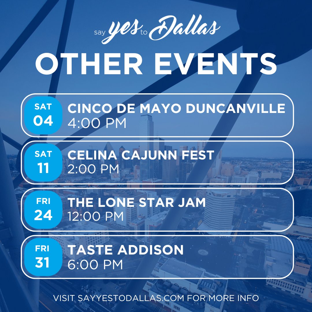 Happy May! The Dallas Region is excited to celebrate different cultures, events, and have fun in this warm weather. Visit sayyestodallas.com/blog/may-event… Click to get the inside scoop of more events to come this month 📅 #sayyestodallas #dfwevents #summerfestivals